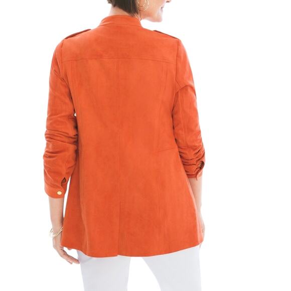 Chicos Womens Faux Suede Long Sleeve Orange Utility Jacket Chicos Size 0/4 - Picture 4 of 14